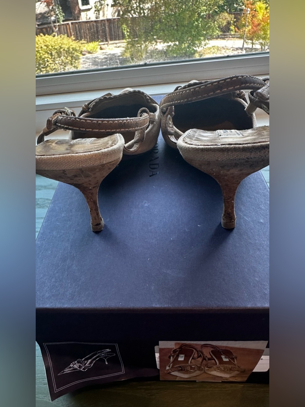 Vintage Prada Beige Canvas Pointed Toe Buckle Slingback Heels - Picture 6 of 16